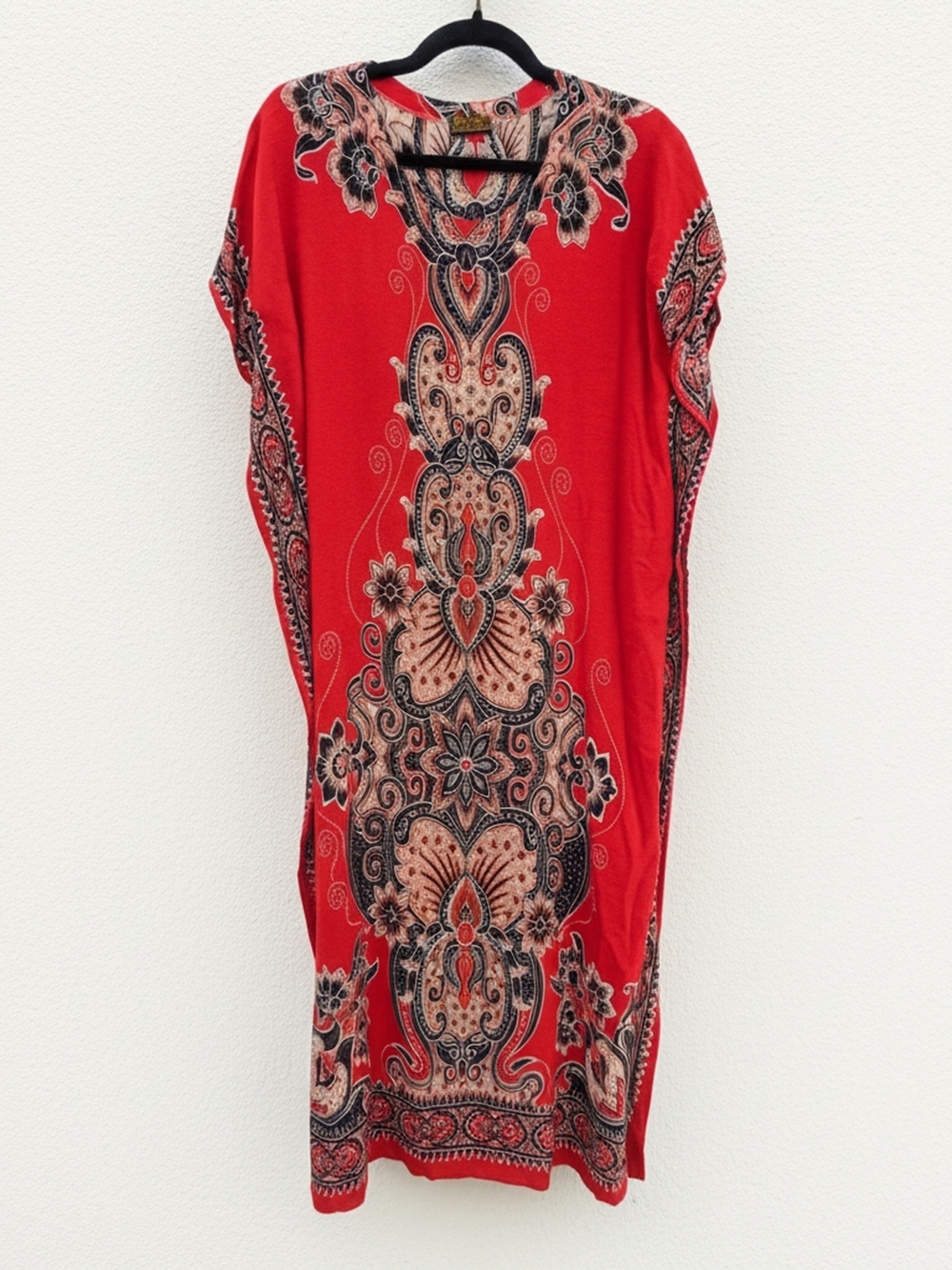 Batik Sumi Women's Red And Black Indonesian Kaftan Maxi Dress OS